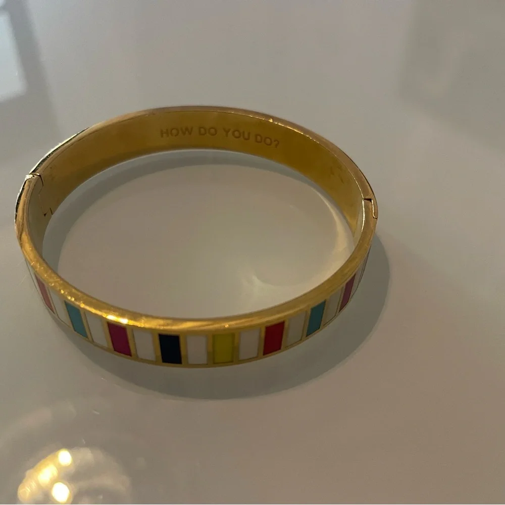 Kate Spade how do you do Multi Color Stripe Gold Tone Bangle Bracelet - Picture 3 of 5